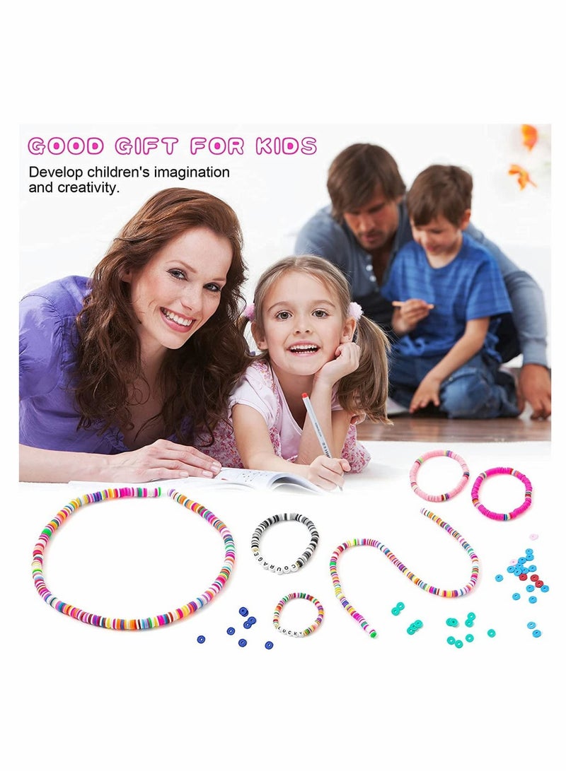 KASTWAVE 4000 Pcs Clay Beads, 6mm Flat Round Polymer Clay Spacer Beads with Charms and String, DIY Jewelry Marking Kit for Jewelry Making Preppy - Image 5