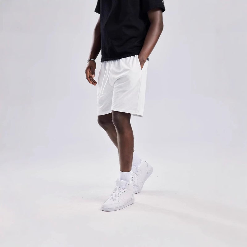 شورتات رياضية للرجال صيفية سريعة الجفاف وقابلة للتنفس فضفاضة غير رسمية في الهواء الطلق للجري والتدريب واللياقة البدنية بطول خمسة نقاط شورتات كرة السلة بيضاء - Image 4