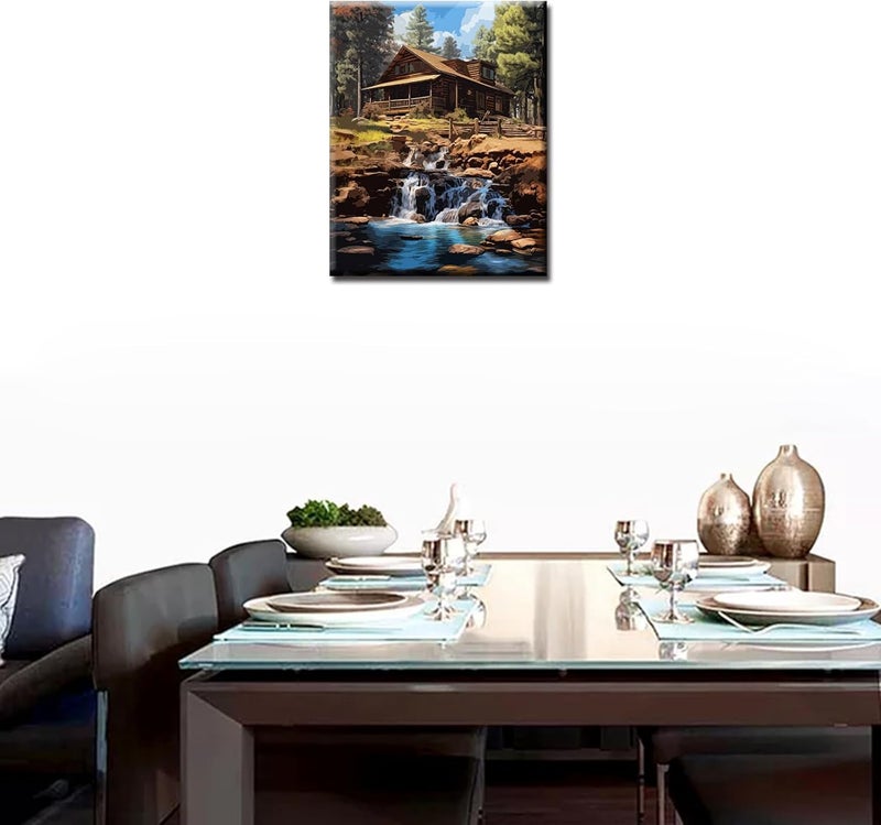 Tucocoo Cabin by the Stream Painting by Number Natural Scenery DIY Paint on Canvas Paintwork with Paintbrushes Acrylic PaintsPerfect for Paint by Numbers for Adults and Kids Students Beginner 16x20 Inch - Image 2