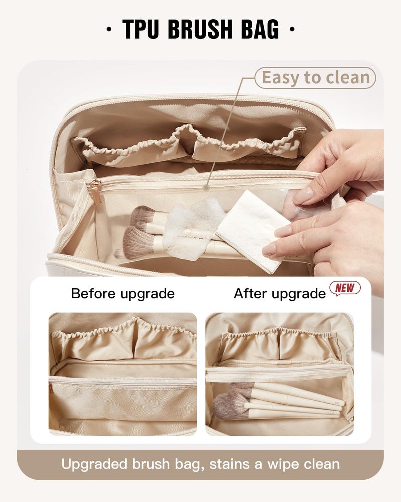 EACHY Travel Makeup Bag, Large Capacity Cosmetic Bags for Women, Waterproof Portable Open Flat Toiletry Bag Make up Bag with Divider and Handle, Gifts for Women (LD-White, Large) - Image 4