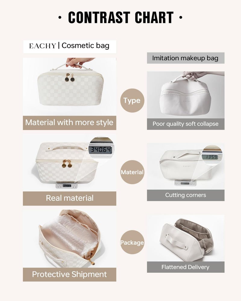 EACHY Travel Makeup Bag, Large Capacity Cosmetic Bags for Women, Waterproof Portable Open Flat Toiletry Bag Make up Bag with Divider and Handle, Gifts for Women (LD-White, Large) - Image 5