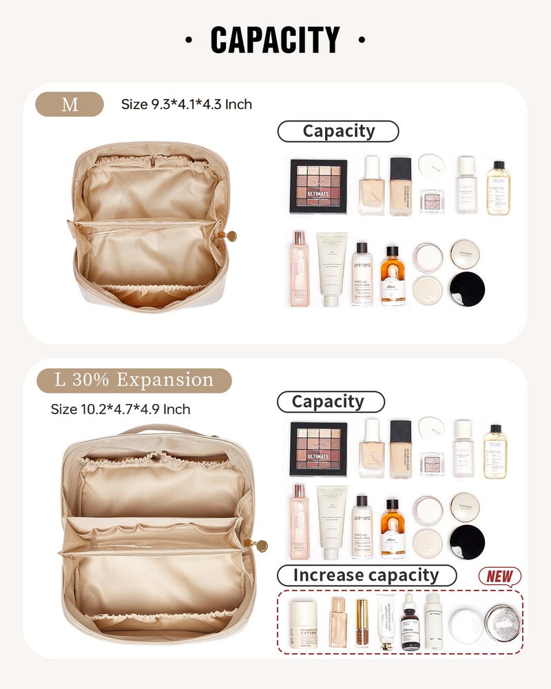 EACHY Travel Makeup Bag, Large Capacity Cosmetic Bags for Women, Waterproof Portable Open Flat Toiletry Bag Make up Bag with Divider and Handle, Gifts for Women (LD-White, Large) - Image 3