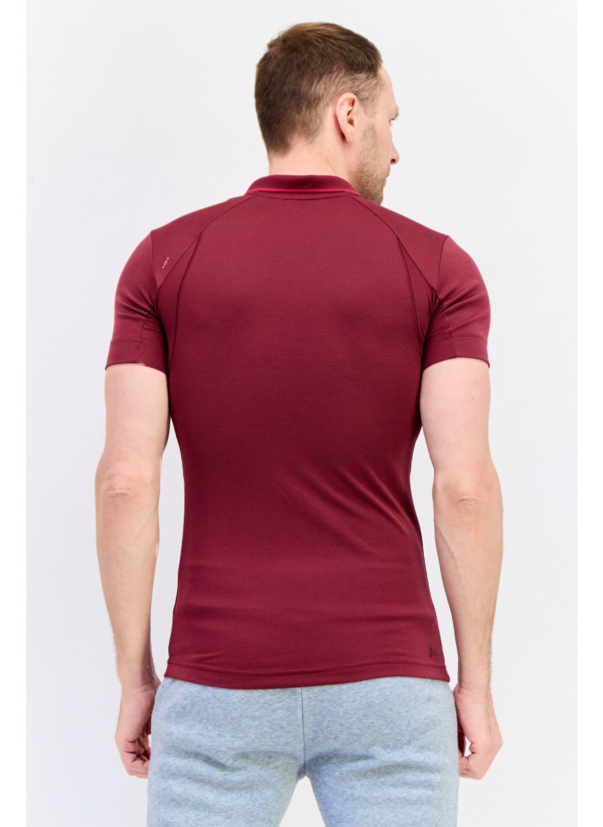 Adidas Men Sportswear Fit Short Sleeves Outdoors Polo Shirt, Maroon  - Image 2