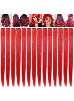 ECOCHARMS 12 Pcs Red Hair Extensions Straight Hair Extensions Clip in for Woman MultiColors Party Highlights HairpiecesRed 
