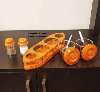 Nabhya Complete Dining Table Set of Pickle Jars, Salt and Pepper Dispenser, Toothpick Holder and Spoon Holder(Wooden Look Design, Plastic) (StarCruz) - Image 2