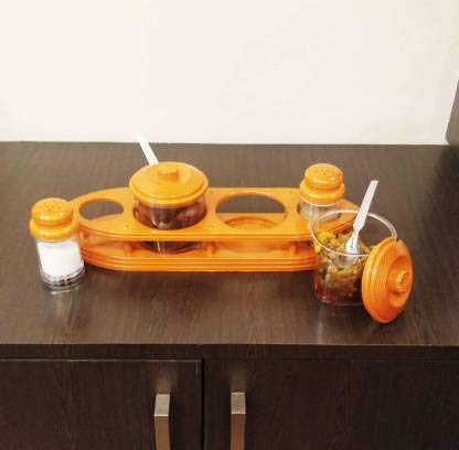 Nabhya Complete Dining Table Set of Pickle Jars, Salt and Pepper Dispenser, Toothpick Holder and Spoon Holder(Wooden Look Design, Plastic) (StarCruz) - Image 3