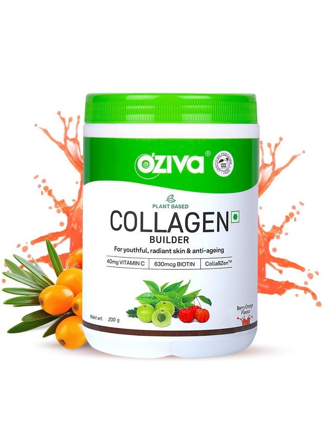 OZiva Vegan Collagen (Berry Orange) with Biotin & Vitamin C For Brighter & Youthful Skin | Collagen Supplement For Women & Men | Plant Based Powder | Certified Vegan 200g (Pack of 1) - Image 1
