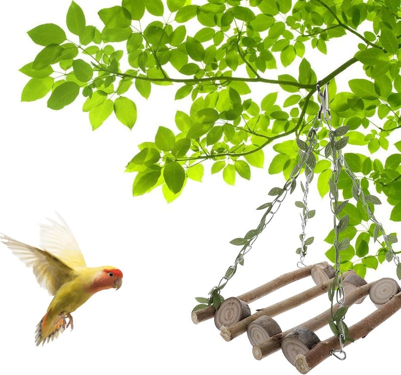 Parrot Hanging and Wooden Swing Ladder Climbing Playstand for Birds Cage Accessory, Natural Wood Perch Suitable for Parrots and Small Birds Indoor Activity - Image 5