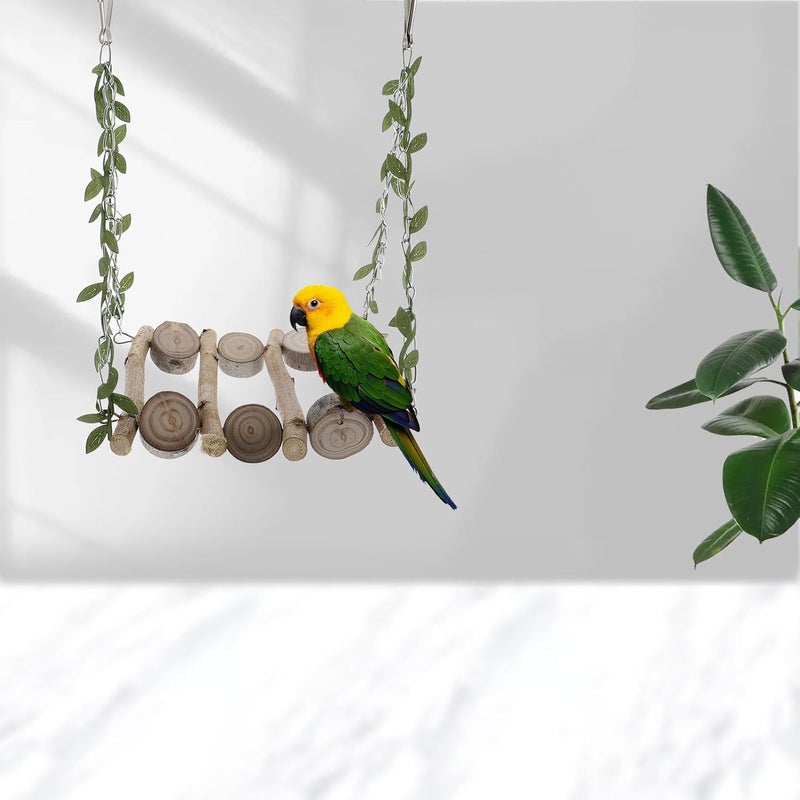 Parrot Hanging and Wooden Swing Ladder Climbing Playstand for Birds Cage Accessory, Natural Wood Perch Suitable for Parrots and Small Birds Indoor Activity - Image 4