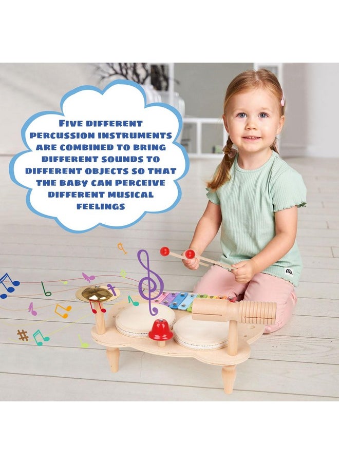 Agirlgle - Kids Drum Set For Toddlers Baby Montessori Music Instruments Toy Wooden Xylophone Music Toy Kit Musical Table Natural Educational Percussion Drumming Xylophone Sensory Toys For Kids - Image 1