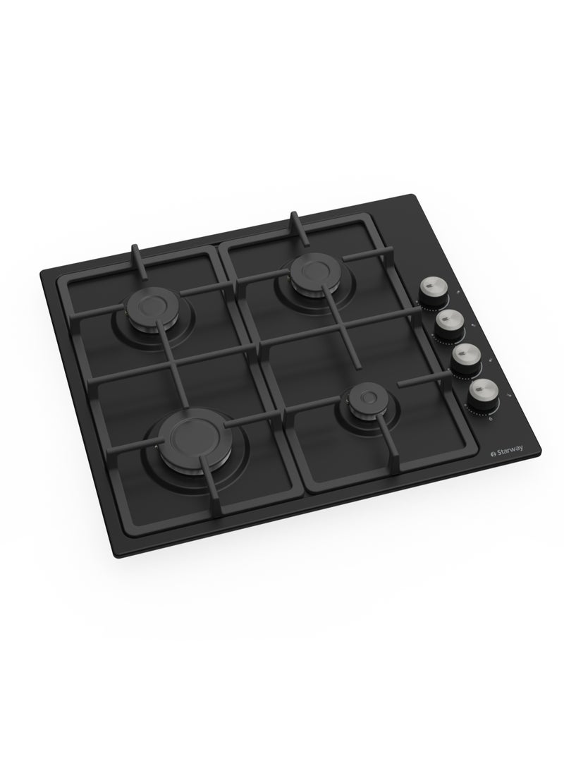 Starway Starway Black Built In Glass 4 Burner Cooker, 60x50cm, Total Safety, Auto ignition,  Cast iron pan support, High Quality Material Side Keys,  - Image 2