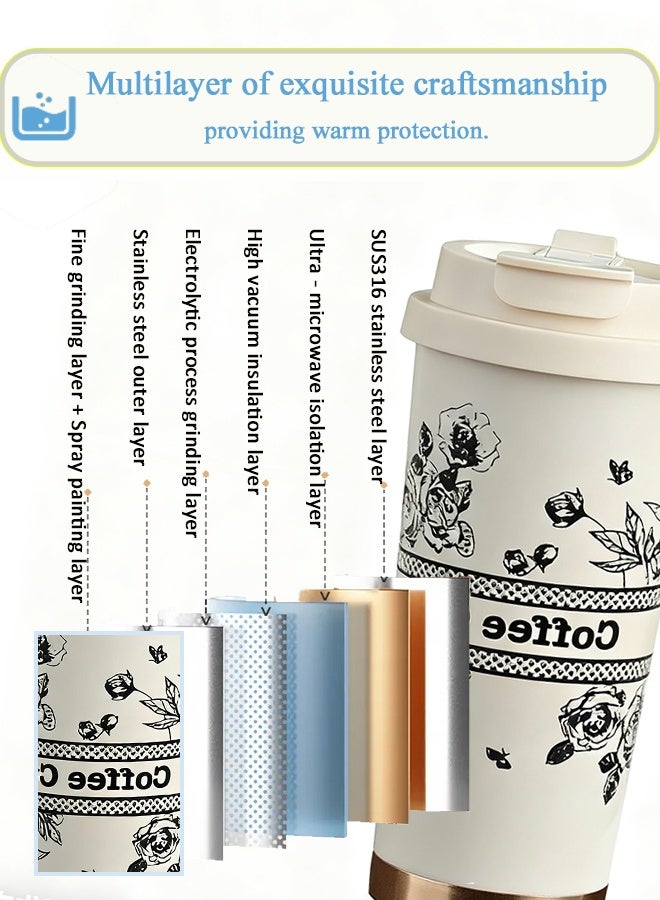 AHAKAC Coffee Mugs with Straw Vacuum Insulated Coffee Cups Tea Cup Travel Mug Leakproof Double Wall Stainless Steel Reusable Coffee Cup with Lid for Hot and Cold Drinks - Image 2