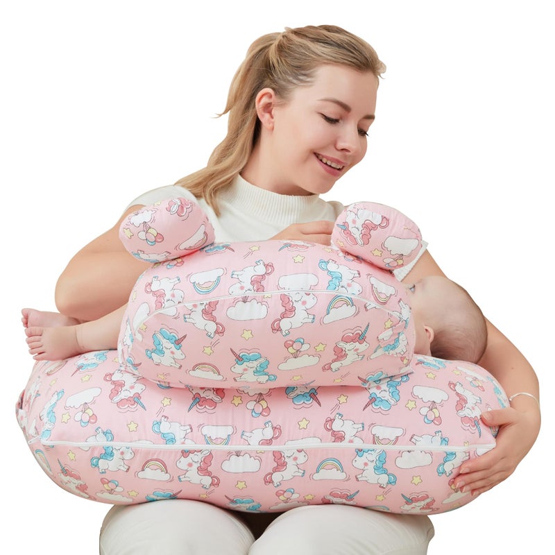 lasoftan Nursing Pillow for Breastfeeding Breast Feeding Pillow for Mom Support Adjustable Waist Strap and Removable Cotton Cover Unicorn