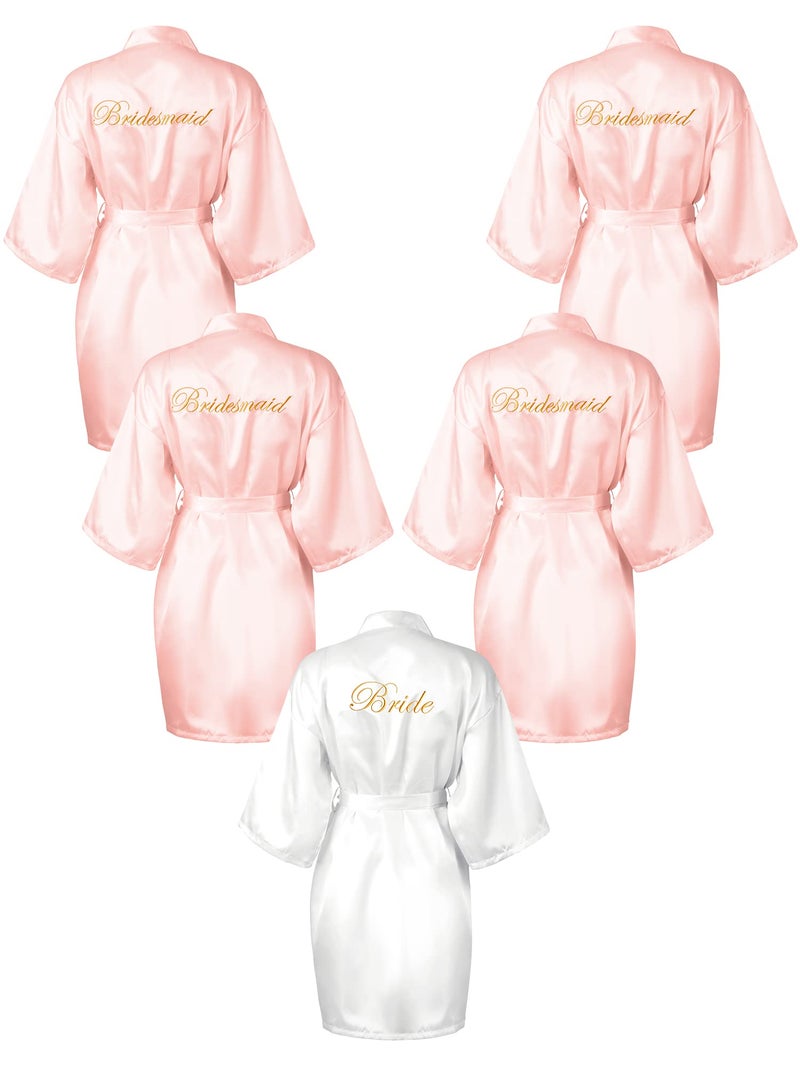 Geyoga 5 Pcs Kimono Robe for Bridesmaid Bride Women Wedding Party Getting Ready Short Robe Bride Robe Embroidered Bridal Party Robes (Large, White, Light Pink)  - Image 1
