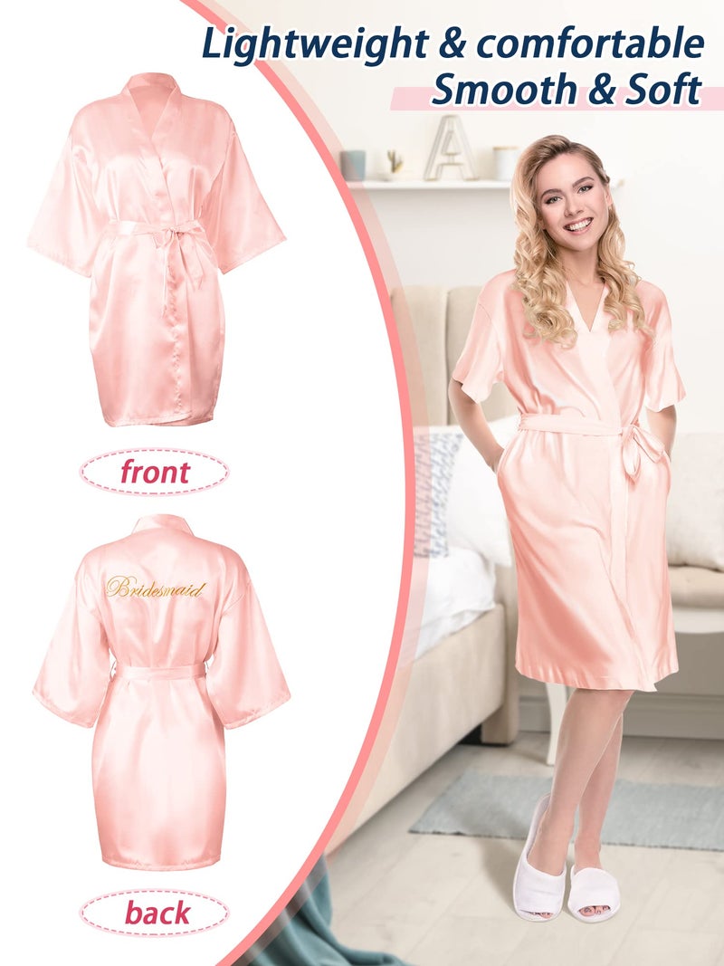 Geyoga 5 Pcs Kimono Robe for Bridesmaid Bride Women Wedding Party Getting Ready Short Robe Bride Robe Embroidered Bridal Party Robes (Large, White, Light Pink)  - Image 2