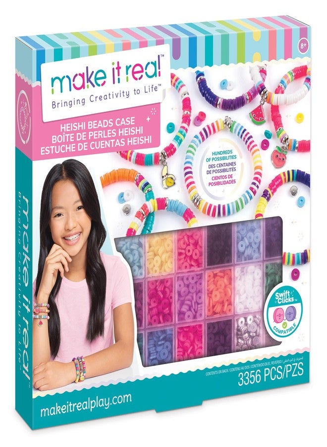 Make It Real Heishi Bead Kit - Vibrant Colors - Creative Beading Set for Kids Compatible with Bracelet Maker - Organize with Storage Case - Image 1