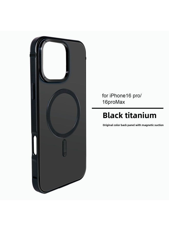 For Apple 16pro Metal Primary Color Phone Case Magsafe Magnetic Shell Iphone16promax Creative Case-Color:Black Titanium (with Magnetic Suction)-Applicable Models:iPhone 16pro  - Image 1
