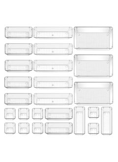 25 PCS Clear Plastic Drawer Organizers Set, 4 Different Size Versatile Bathroom and Vanity Drawer Organizer Trays, Storage Bins for Makeup, Bedroom, Kitchen Gadgets Utensils and Office