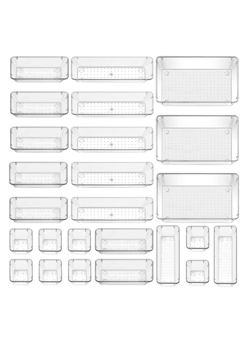 Generic - 25 PCS Clear Plastic Drawer Organizers Set, 4 Different Size Versatile Bathroom and Vanity Drawer Organizer Trays, Storage Bins for Makeup, Bedroom, Kitchen Gadgets Utensils and Office - Image 1