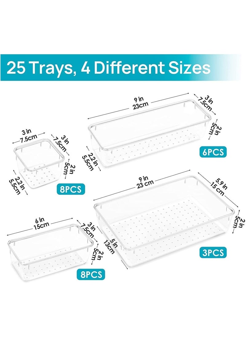 Generic - 25 PCS Clear Plastic Drawer Organizers Set, 4 Different Size Versatile Bathroom and Vanity Drawer Organizer Trays, Storage Bins for Makeup, Bedroom, Kitchen Gadgets Utensils and Office - Image 1
