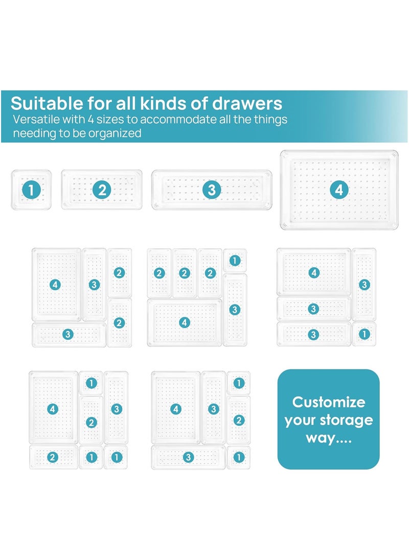 Generic - 25 PCS Clear Plastic Drawer Organizers Set, 4 Different Size Versatile Bathroom and Vanity Drawer Organizer Trays, Storage Bins for Makeup, Bedroom, Kitchen Gadgets Utensils and Office - Image 1