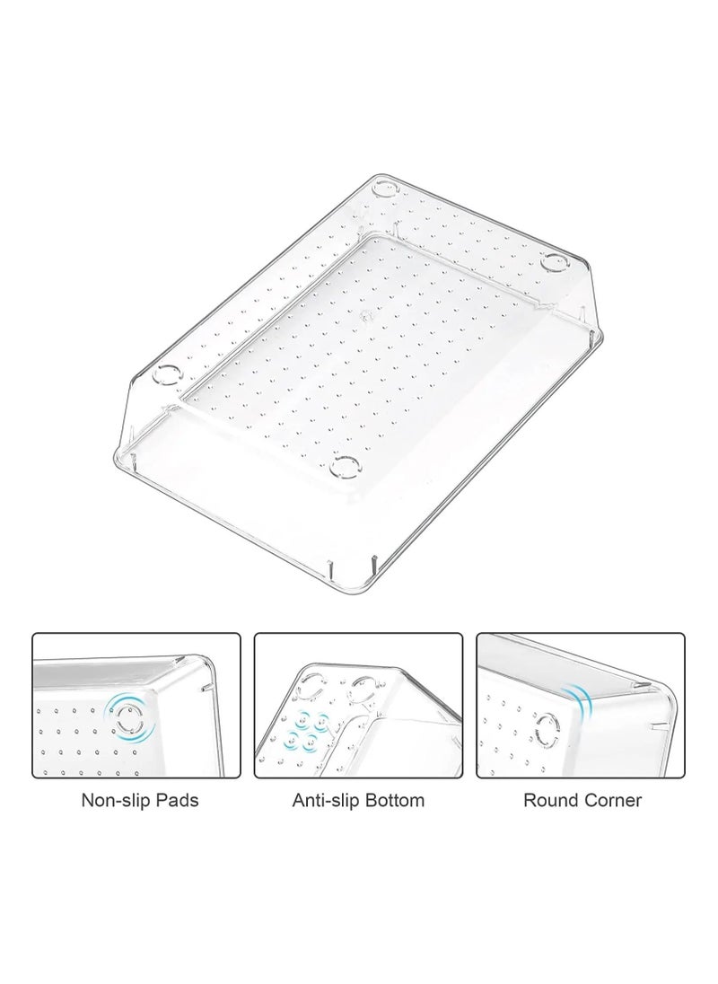 4 PCS Clear Plastic Drawer Organizers Set, 2 Different Size Versatile Bathroom and Vanity Drawer Organizer Trays, Storage Bins for Makeup, Bedroom, Kitchen Gadgets Utensils and Office  - Image 2