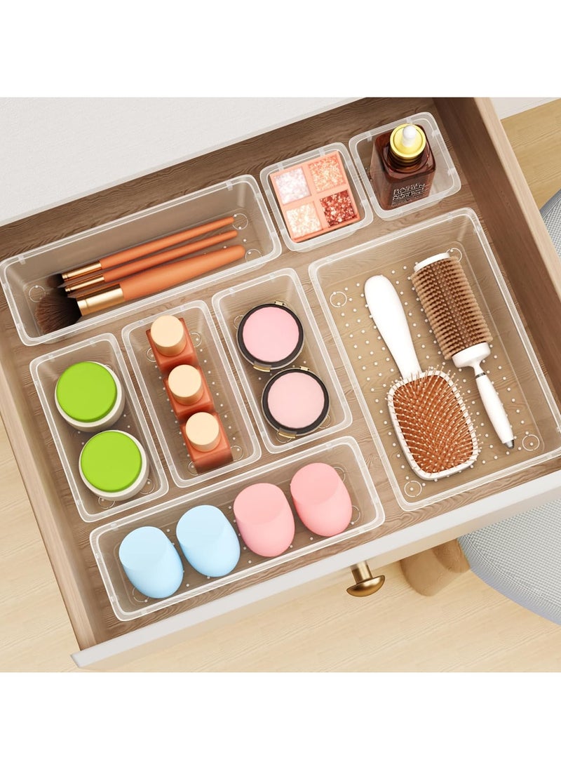 4 PCS Clear Plastic Drawer Organizers Set, 2 Different Size Versatile Bathroom and Vanity Drawer Organizer Trays, Storage Bins for Makeup, Bedroom, Kitchen Gadgets Utensils and Office  - Image 4