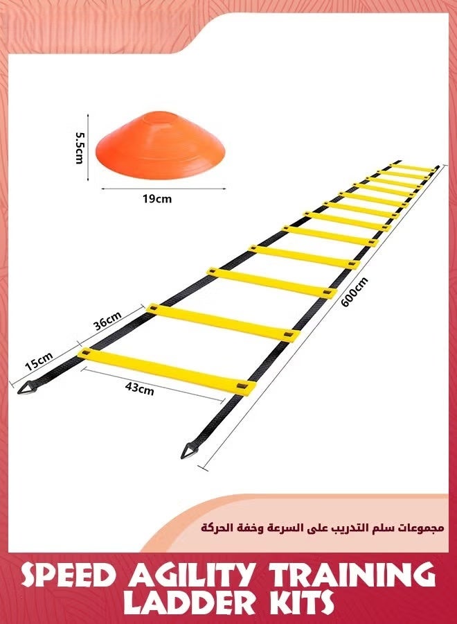 سلم المرونة,مجموعات تدريب المرونة السريعة-12 Rung 6M سلم السرعة مع 12 مخروطات المرونة و 4 مخاطر فولاذية,معدات تدريب السرعة المتوسطة مع حقيبة حمل للتدريب على التمارين الرياضية - Image 5