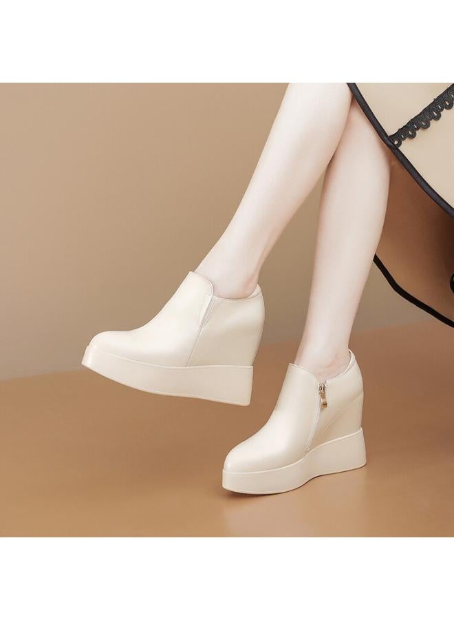 SHAKA Women'S Thick-Soled Height-Increasing Shoes Loafers New Leather Pointed Leather Shoes Side Zipper Small Wedge Shoes - Image 3