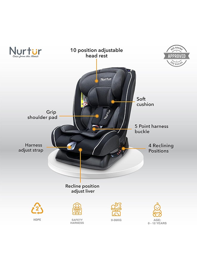 Nurtur Otto Baby/Kids 4-in-1 Car Seat - 4 Position Recline 5-Point Safety Harness â€“ 10 Level Adjustable Headrest, 0 months to 12 years (Group 0+/1/2/3), Upto 36kg - Black Multi - Image 2