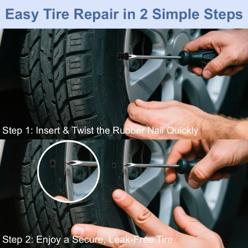 SYuXccfess 60 PCS Tire Repair Rubber Nails, Reliable Screw in Tire Repair Plugs with a Screwdriver, Tire Repair Screws, Self-Service Tire Plugs Screw Type, Tire Repair First Aid Kit for Car, Motorcycle, Truck - Image 3