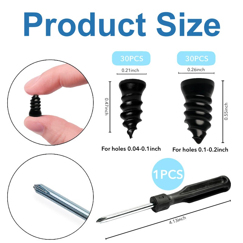 SYuXccfess 60 PCS Tire Repair Rubber Nails, Reliable Screw in Tire Repair Plugs with a Screwdriver, Tire Repair Screws, Self-Service Tire Plugs Screw Type, Tire Repair First Aid Kit for Car, Motorcycle, Truck - Image 2