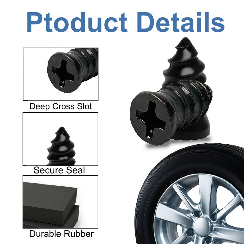 SYuXccfess 60 PCS Tire Repair Rubber Nails, Reliable Screw in Tire Repair Plugs with a Screwdriver, Tire Repair Screws, Self-Service Tire Plugs Screw Type, Tire Repair First Aid Kit for Car, Motorcycle, Truck - Image 5