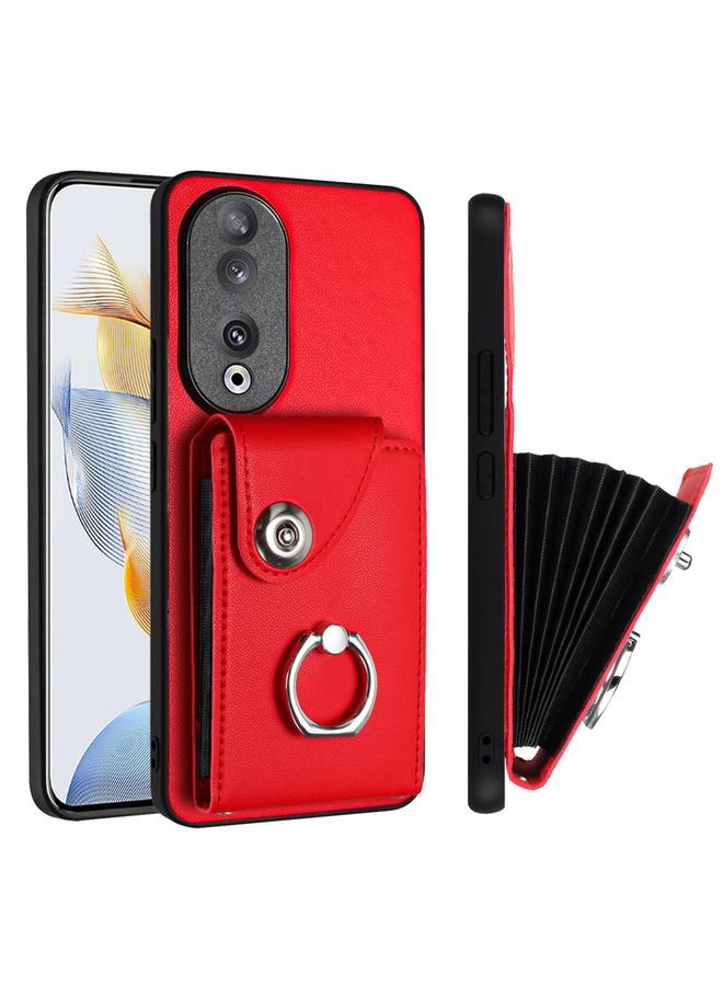 اس-توب جراب لهاتف Honor 90 مزود بحلقة وحقيبة بطاقات وحافظة هاتف من البولي يوريثان - Image 2