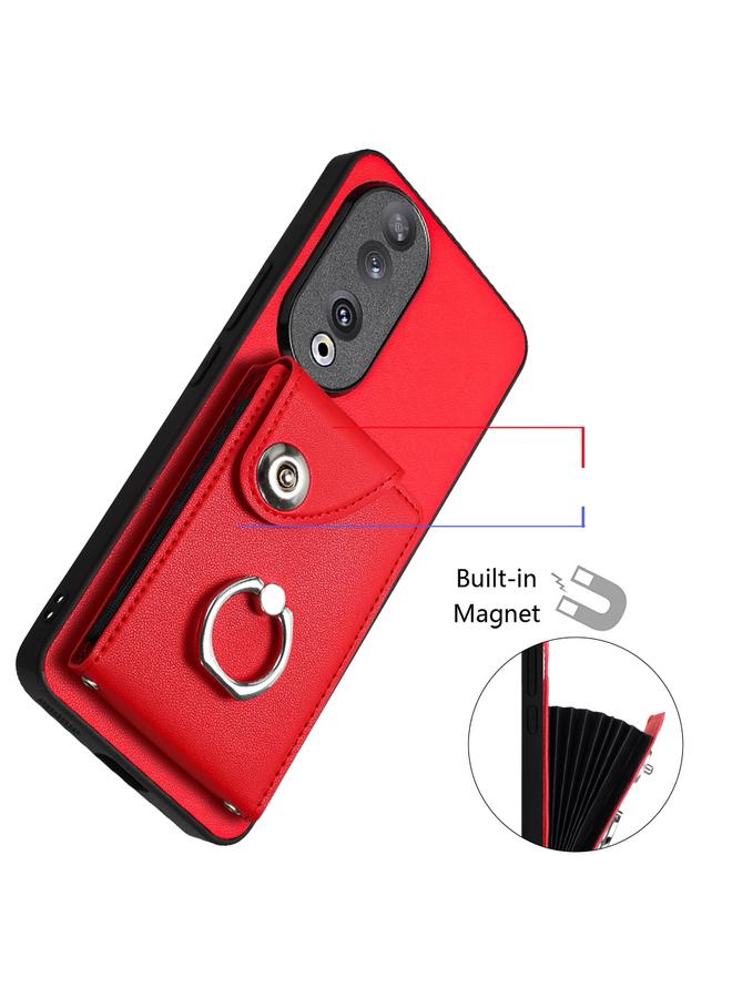 اس-توب جراب لهاتف Honor 90 مزود بحلقة وحقيبة بطاقات وحافظة هاتف من البولي يوريثان - Image 4