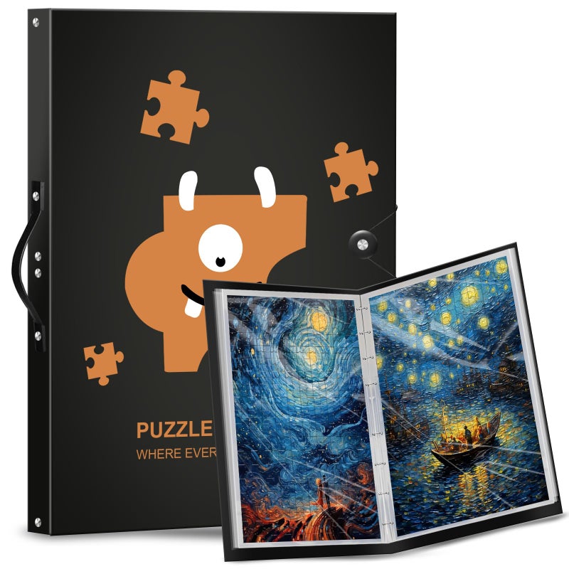 Demine Puzzle Storage Folder for 1000 Pieces â€“ Portable Jigsaw Puzzles Organizer Binder Fits Up to 40 Puzzles, 20 HD Film Pockets, Handle Design Puzzle Keeper for Adults and Kids - Image 1