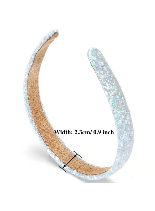 LONEEDY 3 Pack Glitter Sequins Sparkly Hard Headbands For Kids Wide Padded Hair Bands Fashion Cute Daily Accessories For Girls And Women (Pink + Sky Blue + White) - Image 4