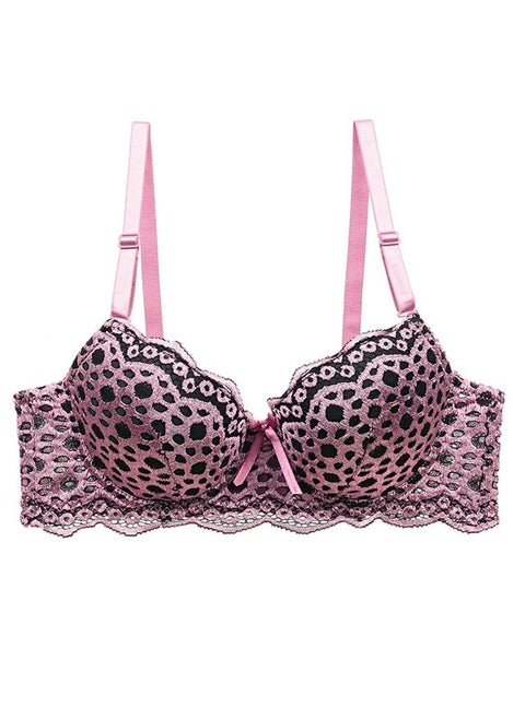 Comfy 3/4 Cup Leopard Lace Bra Pink And Black Color Matching