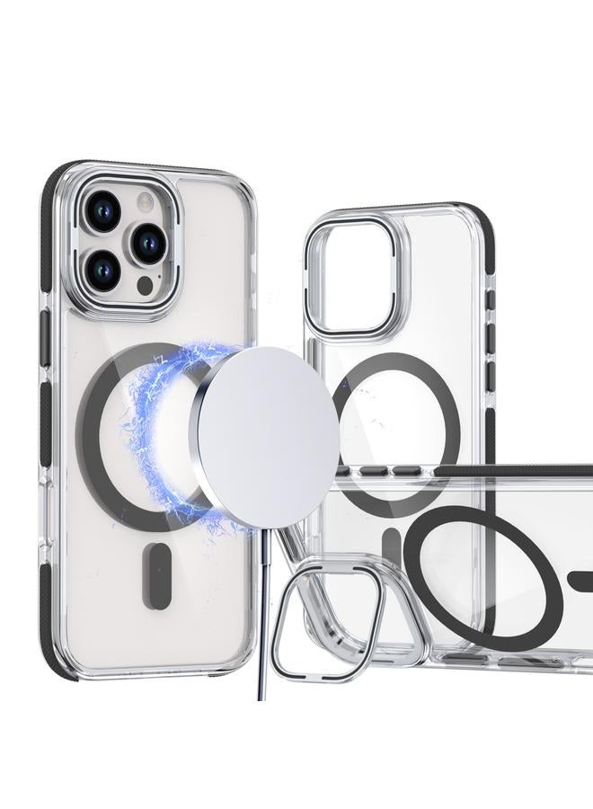 S-TOP Case For iPhone 16 Pro Max Dual-Color Clear Acrylic Hybrid TPU Lens Flip Holder MagSafe Phone Case - Image 1