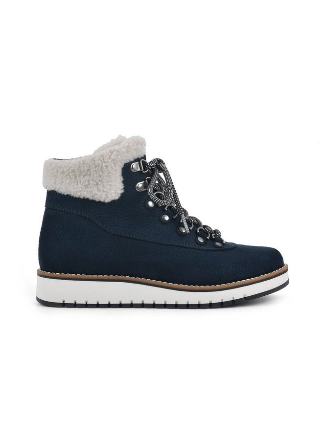 WHITE MOUNTAIN - WHITE MOUNTAIN Shoes Cozy Women's Lace-up Hiker Bootie, Navy/Fabric, 7.5 M - Image 1