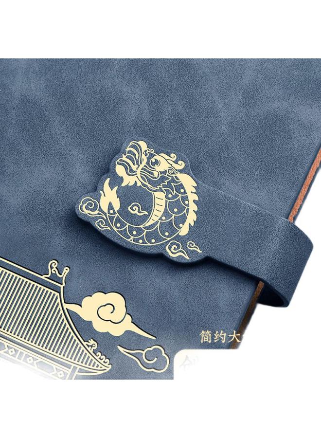 Ujia A5 Loose-Leaf Notebook, Chinese Style Hollow-Out Design, High-Quality Palace-Style Cultural And Creative Vintage Leather Notebook, Stationery For Business Meetings, Customizable For Enterprises, Blue - Image 2