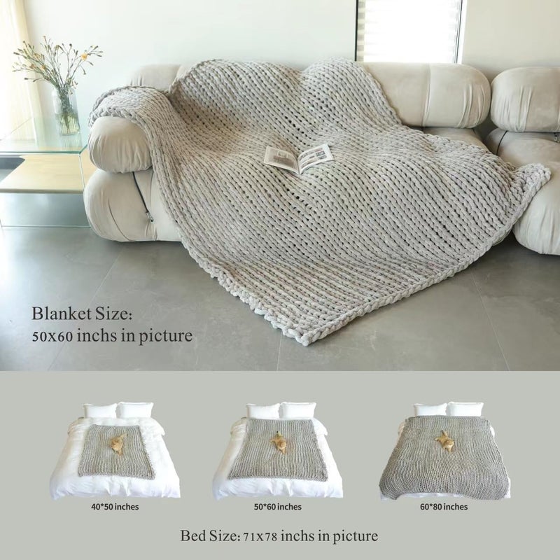 Maetoow Chunky Knit Blanket Throw, Handmade Warm & Cozy Blanket Couch, Bed, Home Decor, Soft Breathable Fleece Banket, Boho Thick Blankets and Giant Yarn Throws 50×60 Inch，Brown - Image 5