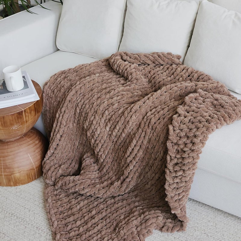 Maetoow Chunky Knit Blanket Throw, Handmade Warm & Cozy Blanket Couch, Bed, Home Decor, Soft Breathable Fleece Banket, Boho Thick Blankets and Giant Yarn Throws 50×60 Inch，Brown - Image 3