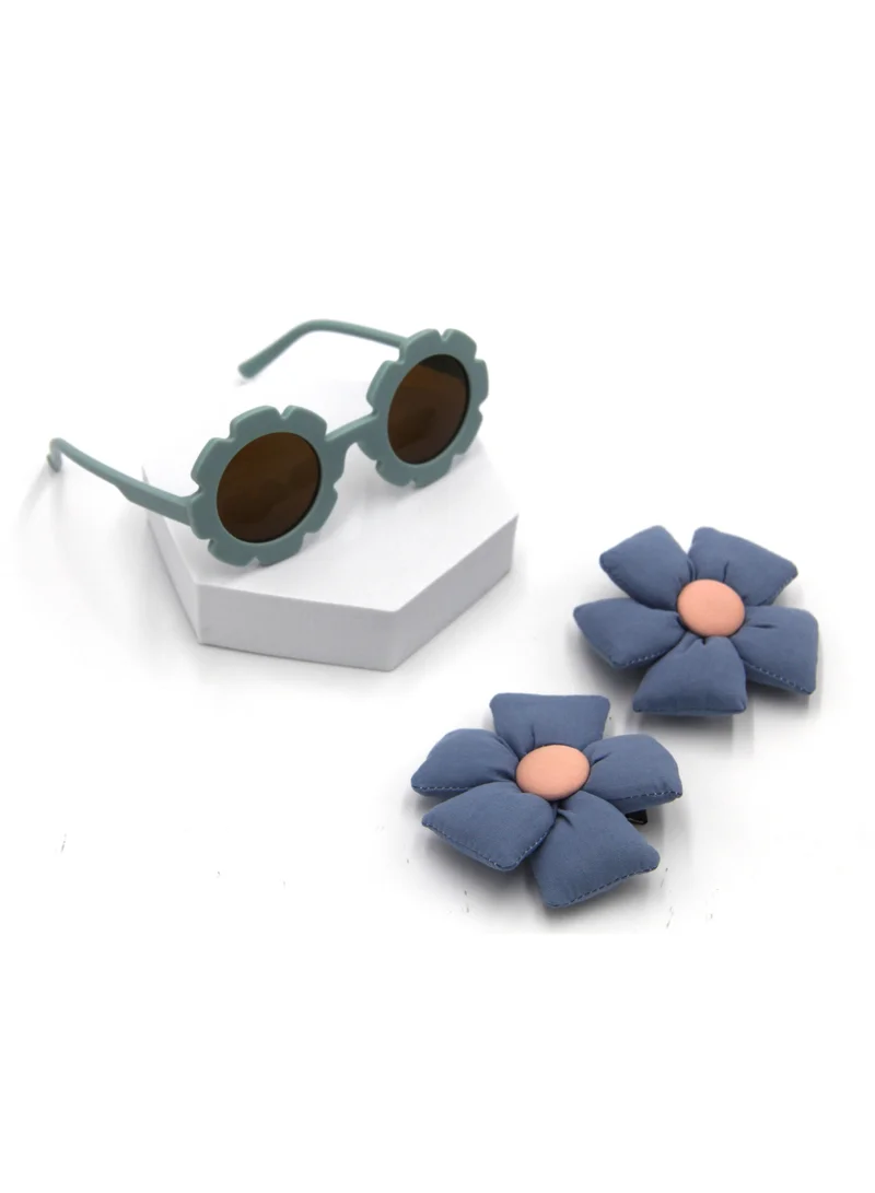 D'Daniela Aida Glasses and Flower Shaped Clip Set For Babies and Girls - Cool Blue