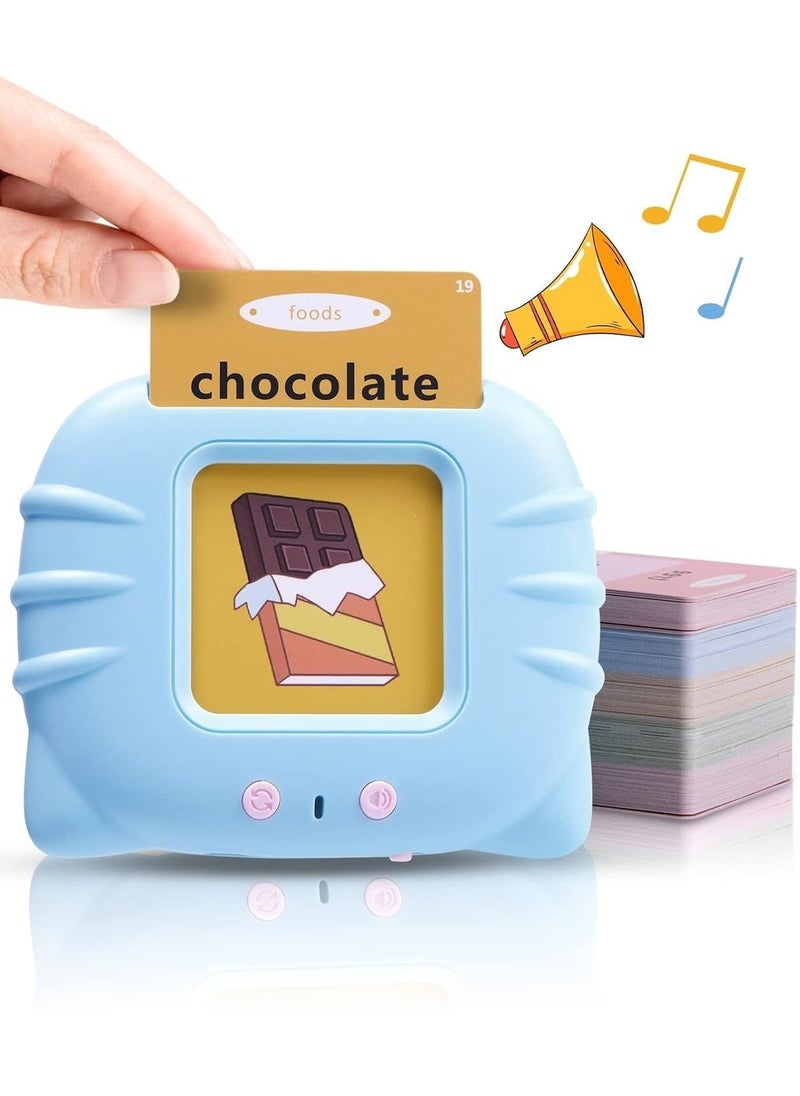 Educational Toy for Kids Listen and Learn Literacy Audible Flash Cards for Toddlers 1-6 Years Old Boys Girls Flashcards Device with 112 pcs Double-Sided Cards, Blue Reader