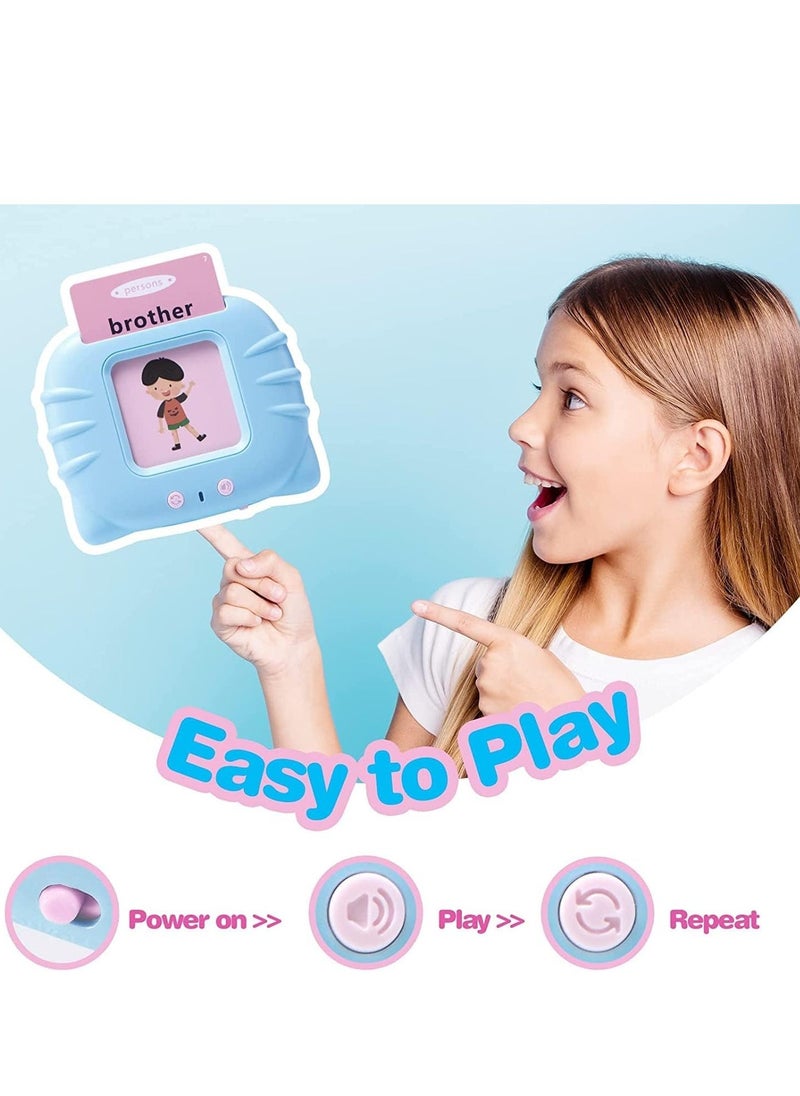 Educational Toy for Kids Listen and Learn Literacy Audible Flash Cards for Toddlers 1-6 Years Old Boys Girls Flashcards Device with 112 pcs Double-Sided Cards, Blue Reader