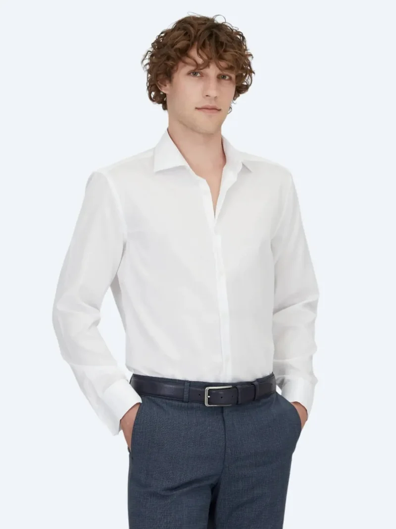 Kip White Plain Regular Fit Weaving Classical 100% Cotton Shirt