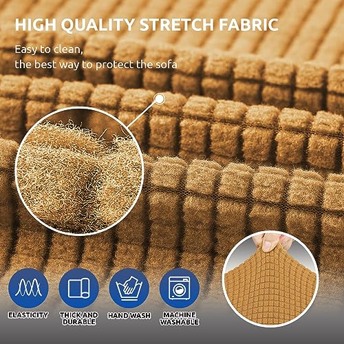 KEKUOU Stretch Sofa Cover Slipcover ，Couch Covers for 3 Cushion Couch Sofa pet Friendly (78"-94") Furniture Protector Sofa with Elastic Bottom for Kids,Dog, Jacquard Small Checked(Large,Golden) - Image 5