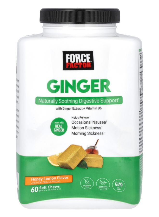 Force Factor Ginger with Ginger Extract + Vitamin B6 Honey Lemon 60 Soft Chews