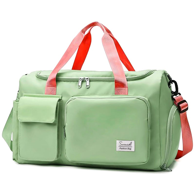 Suruid Travel Duffel Bag with Shoes Compartment Sports Gym Bag with Dry Wet Separated Pocket for Men and Women Overnight Bag Weekender Bag Training Handbag Yoga Bag Bright Green Pink - Image 2